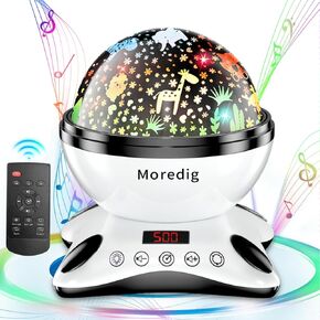 Moredig Kids Night Light Projector, Remote Baby Night Lights for Kids Room with 12 Music Nursery Night Light Projector for Kids Timer 2 Projections 18 Light Modes, Gifts for Baby Kids - Black