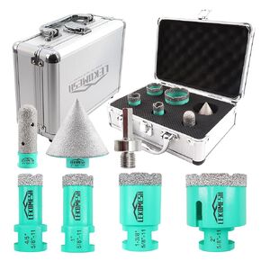 Diamond Core Drill Bits Set 6pcs Tile Hole Saw Kit for Porcelain Tile Ceramic Marble Brick Concrete with 5/8-11 Thread(20/25/35/50/20mm+20mm Finger Bit+50mm Beveling Chamfer Bit)