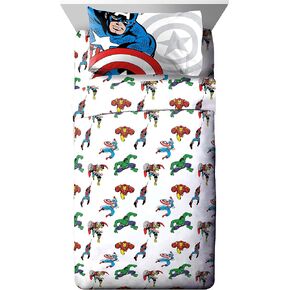Jay Franco Marvel Avengers Comic Cool Queen Sheet Set - 4 Piece Set Super Soft and Cozy Kid’s Bedding Features Captain America, Spiderman, & Iron Man - Fade Resistant Microfiber Sheets