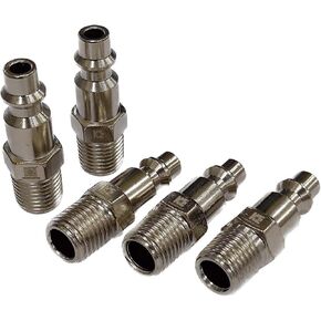 COSMOSTAR Industries Steel 1/4" MNPT Air Plug Fitting, 1/4 Inch Plug and 1/4" NPT Connector - Industrial Type Quick Connect Plugs (1/4" PMNPT0, 5 PCS)