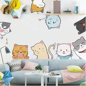 Cat Wall Stickers Decals, Cat Wall Decor Window Clings for Classroom, Cute Kitty Stickers Decor for Bedroom Wall, Anime Animals Peel and Stick Wall Decal for Kids Room
