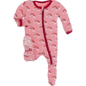 KicKee Welcome Home Footie with Zipper, Boy or Girl One-Piece, Super Soft Baby Clothes (Strawberry Rainbows - 0-3 Months)