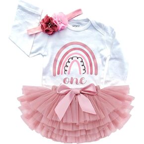 Luke and Lulu 1st First Birthday Baby Girl Tutu Outfit - Onederful - Rainbow Rose Boho Chic - Long & Short Sleeve