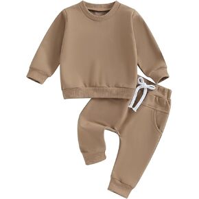 Thorn Tree Toddler Baby Boys Fall Outfits Long Sleeve Pull On Sweatshirt Elastic Waist Pants 2Pcs Solid Clothes Set