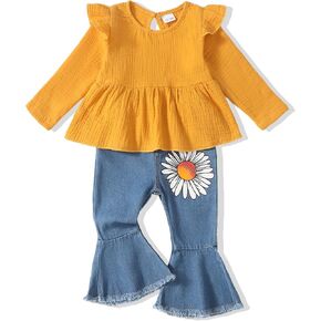 Renotemy Toddler Baby Girls Clothes Infant Girl Outfits Ruffle Sleeve Tops Pants Clothing Sets for Girls