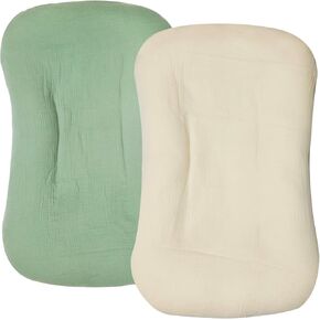 Muslin Baby Lounger Cover 2 Pack, Organic Cotton Removable Slipcover for Newborn,Baby Padded Lounger Infant Floor Seat Cover for Boys Girls