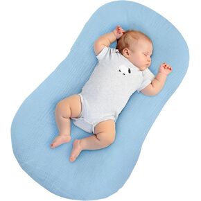 Muslin Baby Lounger Cover 1 Pack for Newborns,100% Cotton Newborn Lounger Cover,Soft and Breathable Removable Lounger Slipcover Fitting Most Infant Loungers and Baby Nest Loungers,Covers Only(Blue)