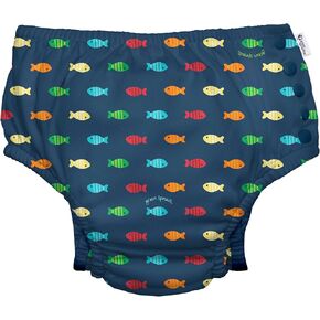 i play. by green sprouts Reusable, Eco Snap Swim Diaper with Gussets, UPF 50, Patented Design, STANDARD 100 by OEKO-TEX Certified - Navy Fish Geo, 18 mo