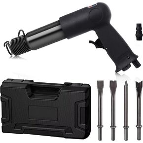 Short Barrel Air Hammer Kit, Includes 4 Types of Chisels, Quick-Change Retainer, and Lightweight Carrying Case, 4500 BPM, 1-5/8 Inch Stroke, Suitable for Machine Maintenance, Removing Screws