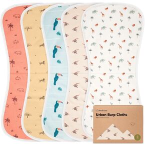 Organic Burp Cloths for Baby Boys and Girls - 5-Pack Super Absorbent Burping Cloth, Burp Clothes, Soft & Plush, Newborn Milk Spit Up Rags, Burpy Cloth Bib for Unisex, Burping Rags (Wildscape)