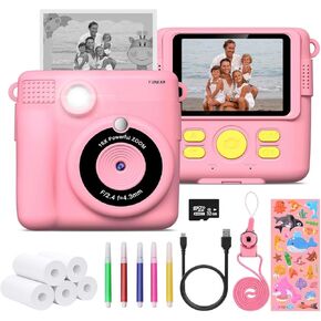 Instant Print Camera for Kids - 2.4" HD 1080P - with 32GB SD Card, 5 Markers, Stickers, 5 Paper Rolls, Lanyard. Camera Boys and Girls from 3 to 14 Years Old. (Purple)