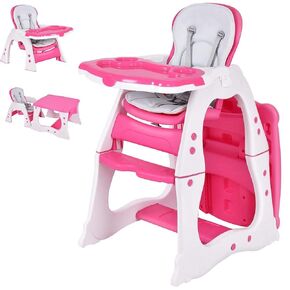 Costzon Baby High Chair, 3 in 1 Infant Table and Chair Set, Convertible Booster Seat with 3-Position Adjustable Feeding Tray, Adjustable Seat Back, 5-Point Harness (Blue)