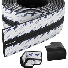 Roving Cove PreFit Edge Corner Protector (Broad 9ft Edge 2 Corners), Baby Proofing Fireplace Hearth and Furniture, Patented, Onyx Black, Pre-Taped