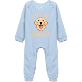 بدلة DOQOSESHY Life is Golden (Golden Retriever) للرضع من القطن، بدلة قفز للأطفال، 3 أشهر، كم طويل - أبيض in Kuwait