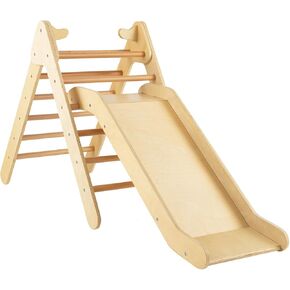 Costzon Wooden Climbing Toys for Toddlers, 2 in 1 Montessori Triangle Climber with Adjustable Angle’s Ramp for Slide, Multicolor Kids Boys Girls Indoor Climber Play Gym Structure Gift Set