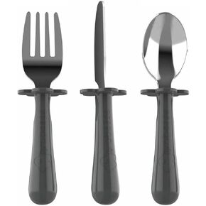 Grabease Toddler Silverware Set Forks Spoons and Knives Set Toddler Utensils Feeding Supplies, BPA and Phthalates-Free, Dishwasher Safe, Gray