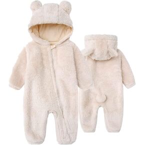 Baby Snowsuit Bear Ear Hooded Jumpsuit Fleece Romper Zipper Winter Coat Outfits