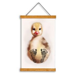 Memory Lane Gifts Co. Baby Footprint Art, Baby Shower Gift, Original Artwork, Nursery Art Keepsake, Baby Chick (Green, Teak)