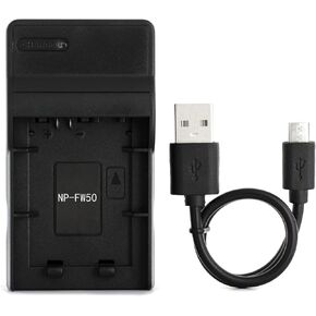 NP-FW50 Charger for Sony Alpha 6000, 5000, 5100, ILCE-6000, ILCE-7, NEX-5T, NEX-6, NEX-5R, NEX-7, NEX-5, NEX-3N, NEX-3, NEX-C3, SLT-A37 and More with Foldable Plug, Black, NP-FW50-W