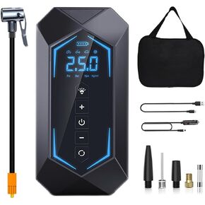 Tire Inflator Portable Air Compressor,4X Faster Air Pump for Car Tires with 150PSI & 6000mAh Battery,Electric Air Compressor with Pressure Gauge & LED Light,Tire Pump for Car,Bikes,Motorcycle,Ball