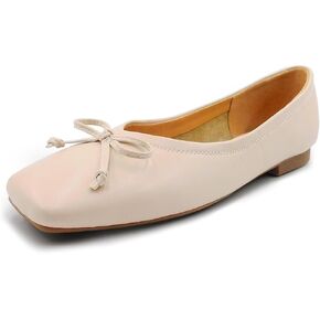 UBWDU Women's Low Heel Flat Shoes Comfortable Square Toe Bowknot Decoration Casual Ballet Shoes