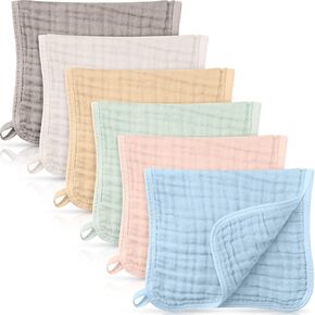 Irenare 6 Pieces Large 20x10 Inch Muslin Burp Cloths Multi-Colors Muslin Washcloths Baby Burping Cloth Diapers 6 Absorbent Layers Muslin Face Towels for Baby (Multiple Colors, Classic Patterns)