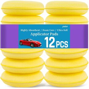PSLER Foam Applicator Pads - Foam Car Wax Applicator Pad Detailing Round 4 inch Polishing Sponges for Car Wax Applicator Pad 12 Pack-Yellow