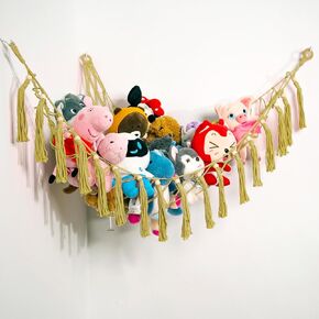 Macrame Stuffed Animal Net or Hammock Hanging Net for Plush Toy Holder Maceame Toy Hammock for Stuffed Animals Storage Ideas Plushie Net Boho Nursery Kid Bedroom Decor-Cream