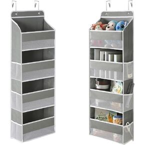 PandaEar 1 Pack Hanging Over The Door Organizer, Large Wall Mount Door Storage Organizer with 5 Pockets 10 Mesh Pockets for Baby Essentials Stuff, Newborn Bedroom, Bathroom, Nursery