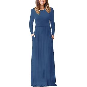 Smallshow Women's Long Sleeve Maxi Nursing Dress Maternity Breastfeeding Clothes