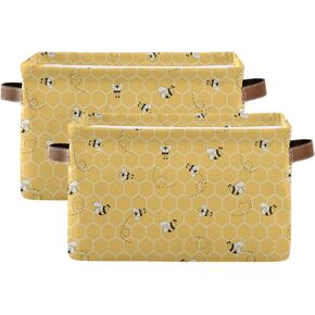 Storage Basket Cube Yellow Animal Bee Honey Comb Large Collapsible Toys Storage Box Bin Laundry Organizer for Closet Shelf Nursery Kids Bedroom,15x11x9.5 in,2 Pack