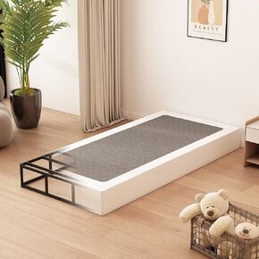 Twin Box Spring 8 Inch, High Profile Metal Box Spring Twin Bed Base with Fabric Cover, Sturdy Mattress Foundation, Easy Assembly, Noise Free, Black