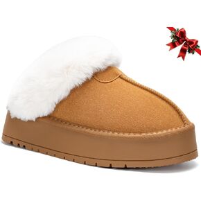 Platform Slippers for Women Winter Snow Mini Boots Suede Warm Lined Shoes Short Ankle Anti-Slip Platform Boots Slip on Home Fuzzy Slippers for Indoor Outdoor
