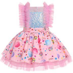 IBTOM CASTLE Toddler Girls Birthday Party Dress Strawberry Candy Embroidery Princess Tulle Wedding Pageant Fancy Sundress