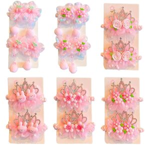 FZBNSRKO 12 pcs Lovely Hair Ties For Girls,Elastic Hair Ties Pink Baby Hair Ties Hair Rubber Bands Small Hair Ties Elastic Ponytail Holders for Baby Girls Infants Toddlers(6 Styles,6 Pairs)