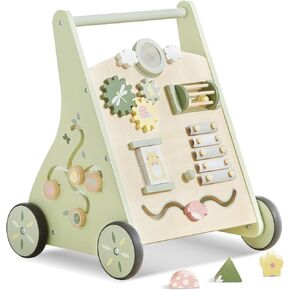 Beright Wooden Baby Walker Push and Pull Learning Activity Walker Kids’ Activity Toy Multiple Activities Center Develops Motor Skills & Stimulates Creativity(Pink)