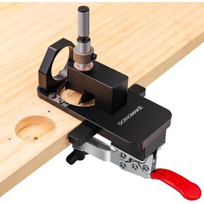 S1 Compact Metal Concealed Hinge Jig with Quick Clamp,35mm Cabinet Hinge Jig with Dust Adapter for Cabinet Hinge Mounting,Woodworking Cabinet Door Hinge Jig Drill Guide Cabinet Hardware Jig