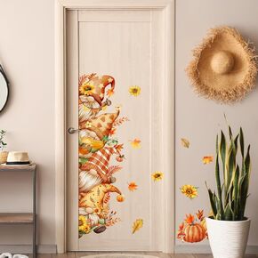 43.3 X 15.74 Inch Fall Gnome Door Stickers Cute Gnome Pumpkin Sunflower Door Sticker Decor for Living Room Bedroom Fall Thanksgiving Harvest Festival Party Favorites