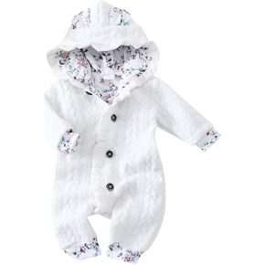Douhoow Winter Baby Girl Clothes Baby Girl Hooded Jumpsuit Infant Long Sleeve Ears Decoration Sweater Jumpsuit Romper