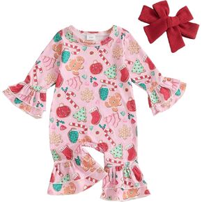 DSORVICD My First Christmas Outfit Baby Girl Newborn Gingerbread Candy Cane Romper Headband Set Infant Christmas Clothes