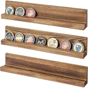 MyGift Wall Mounted Vintage Gray Wood Challenge Coin Holder and Casino Chip Display Shelf, Single Row Military Coin Showcase Rack, Set of 3 in Kuwait