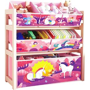 Jomifin Kids Toy Organizer for Boys Girls, 6 Storage Bins Large Storage Capacity Best Toy Storage Solution for Playroom, Nursery (Pink)