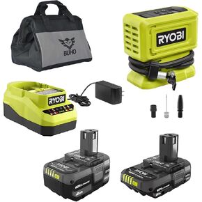 Buho Cordless Inflator Accessory Bundle - 18 Volt High Pressure Inflator, 4.0 Ah and 2.0 Ah Battery, 18V Charger Tool Bag for Tires and Inflatables