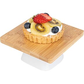Restaurantware Hamptons 9.8 x 9.8 x 4 Inch Food Stand 1 Serving Stand Display - White Porcelain Base Dishwashable Bamboo Dessert Display Stand Versatile For Parties Buffets Or Catering