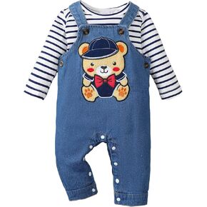 NZRVAWS Newborn Baby Boy Clothes Outfits Infant Stripe Animal Romper Cute Denim Jeans Jumpsuit Overalls 0-18 Months