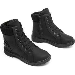 XRH Women Lace Up Combat Boot Winter Snow Boots Warm Fur Lined Ankle Booties Waterproof Hiking Boot for Women Non Slip Leather Boots Shoes