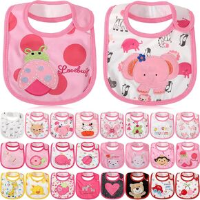 HooLing 24 Pcs Toddler Bibs Waterproof Baby Bibs Cotton Soft Drool Bibs Feeding Kindergarten Welfare Home Newborn Party(Girl)