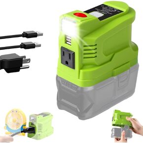 محول شاحن هاتف USB 150 واط لبطارية Ryobi 18 فولت، مولد عاكس URUN DC 18 فولت إلى تيار متردد 120 فولت، محول مصدر طاقة 120 فولت لـ Ryobi مع USB مزدوج وإضاءة LED ومخرج تيار متردد (بدون بطارية)