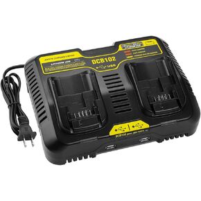 Energup DCB102 Replacement Battery Charger for Dewalt 20V Max Battery Charger DCB102, Compatible with Dewalt 12V/20V Li-ion Battery, 2-Port Simultaneous Charging Station for Dewat 20 Volt Battery