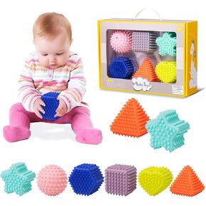 Baby Sensory Balls, Montessori Toys Soft Baby Balls 6 to 12 Months Textured Geometric Shapes for Babies' Sensory Development, Multicolor Bath Gifts Spiky Squeeze Ball for Infant Kids